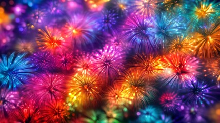 Celebratory fireworks bursting with vibrant colors creating a captivating display in the night sky.