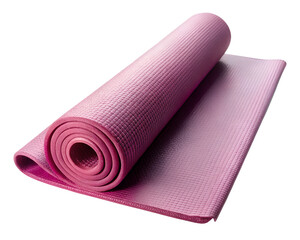 Rolled pink yoga mat isolated on transparent background for fitness and exercise