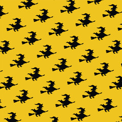 Witch Flying On Broom Seamless Pattern