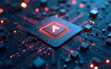 AI concept Artificial Intelligence technology circuit motherboard chip computer design machine deep learning data network analysis futuristic. 3d rendering.. High quality