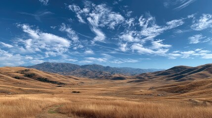 Fototapeta premium Panoramic view of a dry, sun-drenched valley