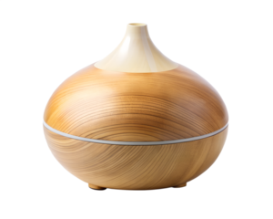 Wooden aroma essential oil diffuser humidifier for home wellness, isolated on transparent background