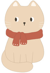 Hand drawn Cartoon cat wearing red scarf clipart