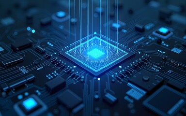 Artificial intelligence AI neural network digital brain machine deep learning processing big data analysis technology connection mining chipset on Circuit board futuristic. 3d rendering. High quality