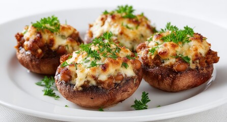 Stuffed mushrooms, cheesy and savory, topped with fresh herbs
