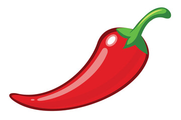 Bright red chili pepper vector illustration with green stem in simple style