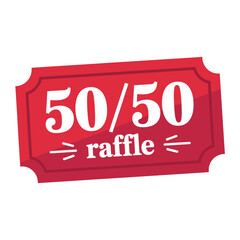 Red 50 50 raffle ticket with decorative elements