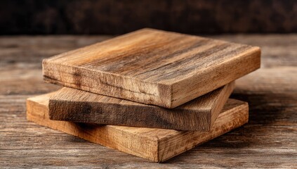 Stacked wooden squares on a rustic wooden surface