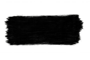 Wide black paint brush stroke featuring visible texture, set against a transparent background, creating a striking abstract design element