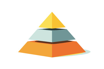 Three tiered geometric pyramid diagram with orange blue and yellow layers