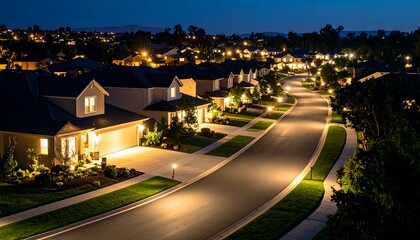 Suburb at night, lit streets