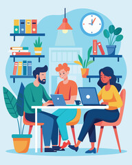 Office Mates Sitting at Shared Desk Working on Project