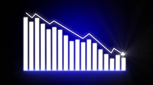 Business down decrease concept in allusive graph chart showing marketing sales profit decrease to future target . Financial status of corporate business downward.