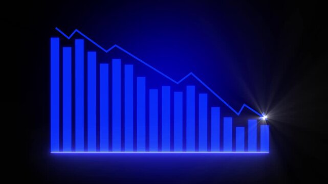 Business down decrease concept in allusive graph chart showing marketing sales profit decrease to future target . Financial status of corporate business downward.