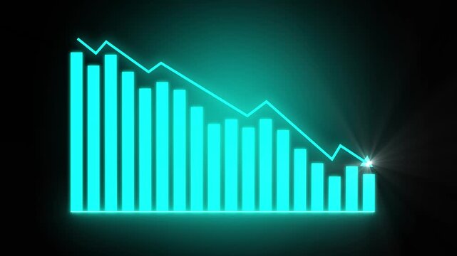 Business down decrease concept in allusive graph chart showing marketing sales profit decrease to future target . Financial status of corporate business downward.