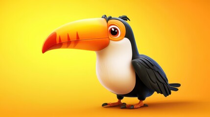 Naklejka premium A colorful toucan bursts with energy, serving as a joyful mascot in a lively cartoon world filled with fun details.