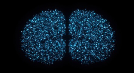 Glowing Blue Particle Brain: Abstract Neural Network Visualization on Black Background
