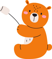 Fototapeta premium Bear Roasting Marshmallow Cartoon