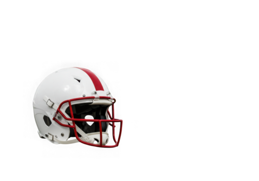 White and red american football helmet isolated on transparent background
