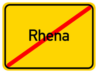 Illustration of a city exit sign for the city of Rhena