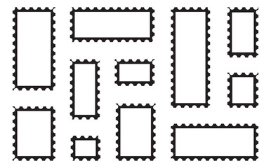 Empty postage stamp borders set vector illustration. Post stamps collection.