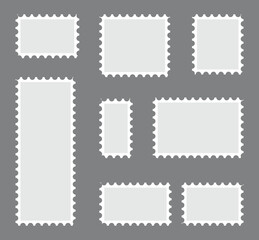 Post stamps empty set. Postal shapes Blank border for mail letter. Collection paper postmarks.