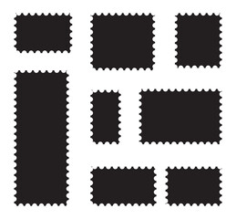 Rectangle shape frame with zig zag edge. Zigzag frame. black squiggle frames set. Postage stamp borders set vector. Wavy edge frame or shape.