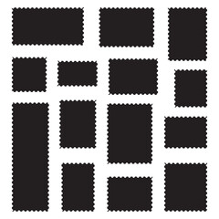 Rectangle shape frame with zig zag edge. Zigzag frame. black squiggle frames set. Postage stamp borders set vector. Wavy edge frame or shape.