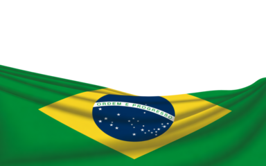 ..A Vibrant Dynamic Photograph Showcasing the Brazilian Flag Waving with Ample Copy Space on transparent background.