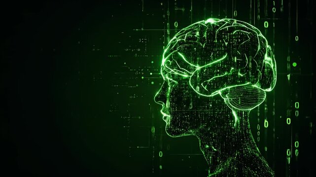 Digital brain profile green illustration