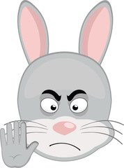 vector illustration emoticon character face rabbit rodent animal, with a stop hand gesture showing all five fingers