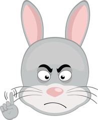 vector illustration emoticon character face rabbit rodent animal, saying no with a hand gesture