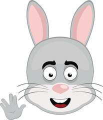 vector illustration emoticon character face rabbit rodent animal, with a happy expression and doing vulcan salute with his hand