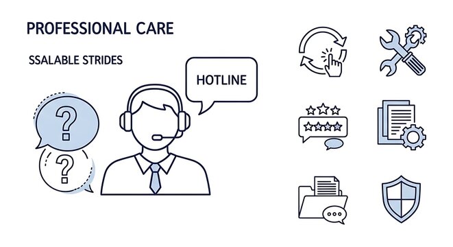 Customer Service Icons Depicting Hotline Support, Feedback, and Technical Assistance.