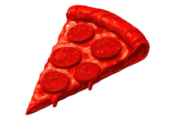 Melting pepperoni pizza slice, vibrant red, cheese dripping, crisp crust, isolated on transparent background for seamless design integration