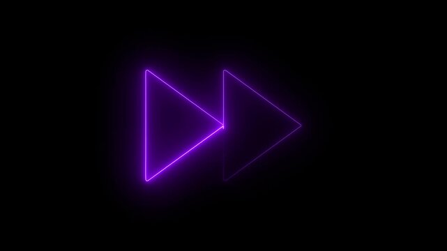 Glowing Purple Neon Fast Forward Button Symbol Animation on Black Background Futuristic Digital