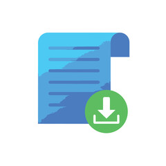 Blue document with green download icon symbol