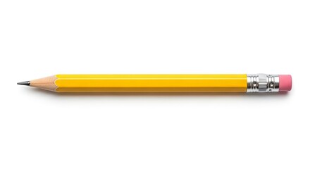 A sharpened yellow pencil lies horizontally complete with an eraser