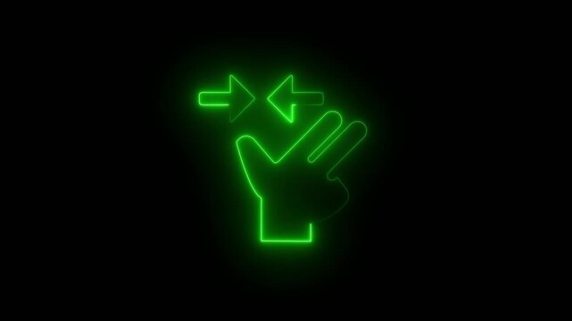 Neon Green Hand Pinch Zoom Gesture Icon Animation with Arrows on Black Background Digital