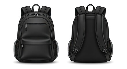 Naklejka premium Two views of a black backpack front and back