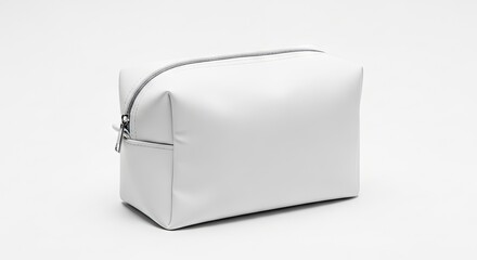 White toiletry bag with silver zipper on a white background