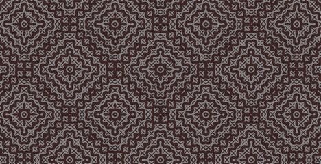Fototapeta premium Intricate brown geometric pattern with symmetrical ethnic motifs, ideal for classic and traditional background designs.