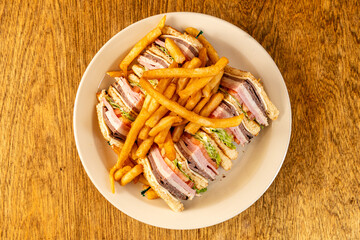 club sandwich with French fries