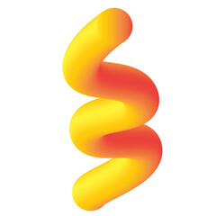 A vibrant, abstract, three-dimensional, twisted, yellow and orange gradient shape against a white background.
