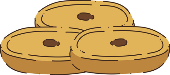 A trio of delicious, golden-brown bagels with dark centers, presented in a simple, appealing illustration.