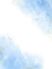 Pastel blue watercolor abstract background. wedding invitation designs or card templates for greetings or invitations on valentines Day. watercolor paint brush glitter gold for wedding elements.