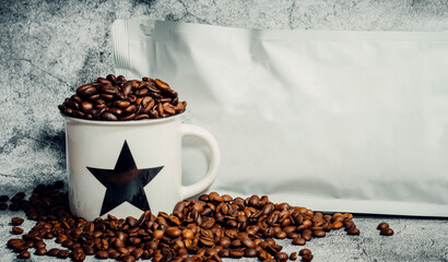 coffee beans and cup