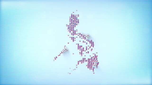 Philippines Flags zooming in and Forming the country border map intro which is useful for news, political events, sports intros and presentation.