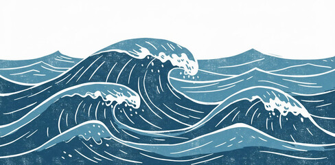 Linocut Ocean Waves – Minimal Seaside Print