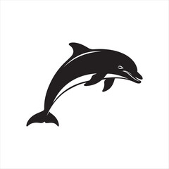 Obraz premium Black dolphin leaping gracefully through water silhouette jumping